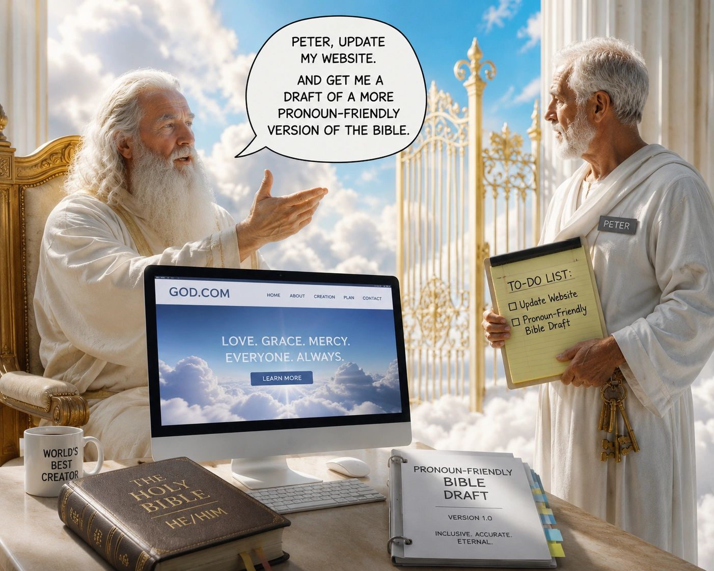 God Asks Peter To Make the Bible More Pronoun-Friendly